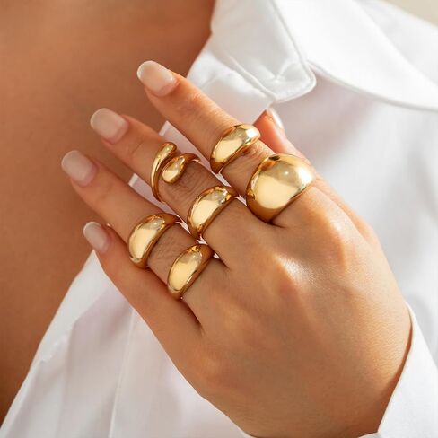 Chunky Gold Rings Non Tarnish Statement Stackable Rings for Women Silver Ring Set Thick Dome Knuckle Women's Ring Jewelry in Saudi Arabia