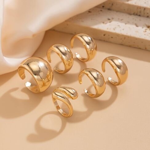 Chunky Gold Rings Non Tarnish Statement Stackable Rings for Women Silver Ring Set Thick Dome Knuckle Women's Ring Jewelry in Saudi Arabia