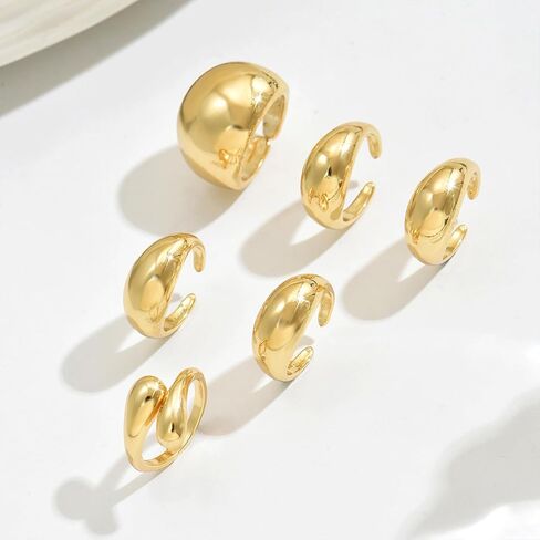 Chunky Gold Rings Non Tarnish Statement Stackable Rings for Women Silver Ring Set Thick Dome Knuckle Women's Ring Jewelry in Saudi Arabia