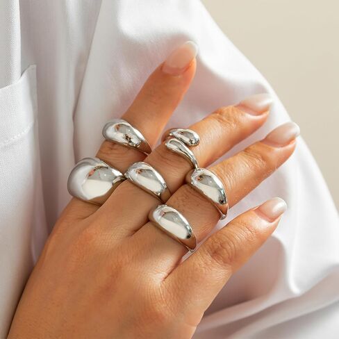 Chunky Gold Rings Non Tarnish Statement Stackable Rings for Women Silver Ring Set Thick Dome Knuckle Women's Ring Jewelry in Saudi Arabia