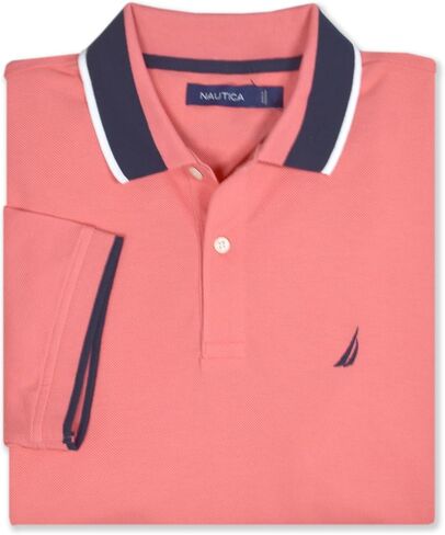 Nautica Men's Mesh Cotton Striped Collar Short Sleeve Polo Shirt, (X-Large, Teaberry Pink/Navy/White) in Saudi Arabia