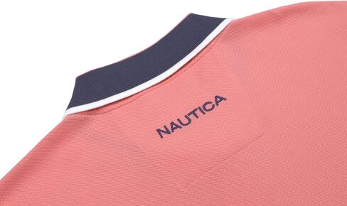 Nautica Men's Mesh Cotton Striped Collar Short Sleeve Polo Shirt, (X-Large, Teaberry Pink/Navy/White) in Saudi Arabia