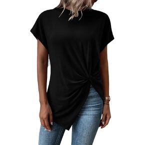 Verdusa Women's Casual Twist Front Asymmetrical Hem Short Sleeve Tee Top in Saudi Arabia
