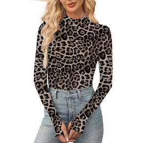 Aoulaydo Long Sleeve Floral Mesh Tops Mockneck Going Out Tops for Women Fashion Spring Outfits 2025 in Kuwait