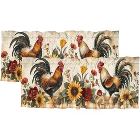 Rooster, Kitchen Valances for Windows American Western Farm Watercolor Sunflower Buffalo Grid and Chicken Rod Pocket Valance Curtain for Living Room Bedroom 54x18inch(2Pcs) in Saudi Arabia