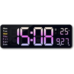 16.2" Large Digital Wall Clock Pink, Wall Decor for Living Room Bedroom with Remote Controll, 2 Alarms, LED Display, Auto DST, Temperature, Multifunctional Wall Clock Gift - Pink in Kuwait