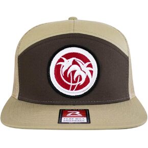Premium 7-Panel Trucker Hat with Red Patch Design - Ideal for Fishing, Golf and Beach Outings - Embroidered Logo in Kuwait