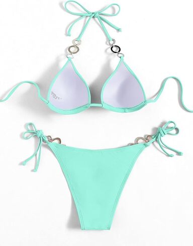 WDIRARA Women's Rhinestone Push Up Halter Bikini Set Swimsuit Two Piece Tie Side Bathing Suit in Saudi Arabia