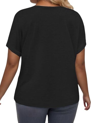 VISLILY Plus-Size-Summer-Tops for Women Casual V Neck T Shirts Trendy Loose Tees Fashion Rolled Short Sleeve Tunics XL-5XL in Saudi Arabia