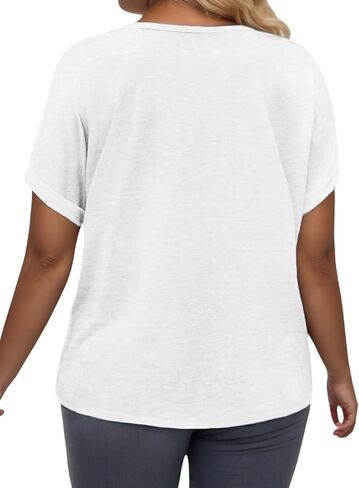 VISLILY Plus-Size-Summer-Tops for Women Casual V Neck T Shirts Trendy Loose Tees Fashion Rolled Short Sleeve Tunics XL-5XL in Saudi Arabia