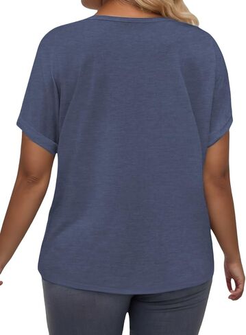 VISLILY Plus-Size-Summer-Tops for Women Casual V Neck T Shirts Trendy Loose Tees Fashion Rolled Short Sleeve Tunics XL-5XL in Saudi Arabia