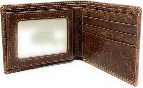 Western Genuine Tooled Leather Cowhide Cow Fur Mens Bifold Short Wallet in Multi Emblem (Black Rooster) in Saudi Arabia