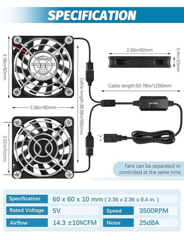 2 Packs USB Fan 40mm x 10mm DC 5V Mini Cooling Brushless Box Fan for Computer Terrarium PlayStation PC Case Xbox Welding Helmet Aquarium Router in Kuwait