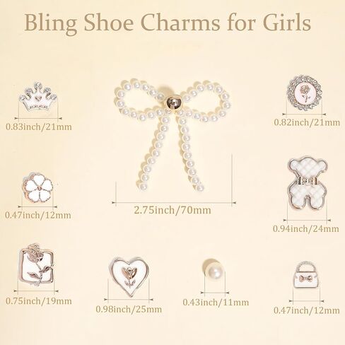 24pcs سحر أحذية بيرل بيرل القوس للنساء الصنادل السد ، الدب ، زهرة ، إكسسوارات لؤلؤة ، سحر ديكور أحذية DIY للفتيات in Saudi Arabia