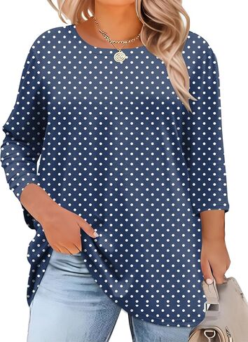 Lomon Womens Plus Tops 3/4 طول الأكمام بلوزات طاقم الرقبة أعمال تونك غير رسمية مع HEM غير متناظرة 1x-5x in Kuwait