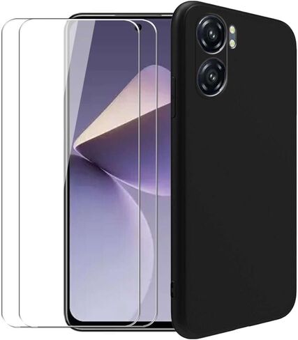 Case for Oukitel C58 Pro + Glass Screen Protector Tempered Film - Transparent Silicone Soft Flexible Bumper Shockproof TPU Protective Cover Shell for Oukitel C58 Pro (Black) in Kuwait