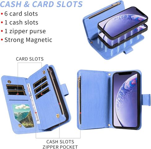 Asuwish Phone Case for iPhone 11 6.1 Zipper Wallet Cover Detachable Cover with Glass Glass Screen Protector Crossbody حامل بطاقة iPhone11case iPhone11 I Phone11 11S XI 11r Women Purple in Kuwait