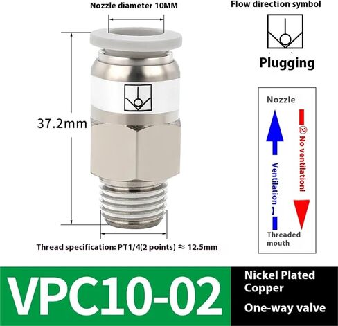 Air Fitting Pneumatic Union VPC Pneumatic Valve Copper Nickel Plated One-Way Check Valve(VPC6-01,10PCS) in Saudi Arabia