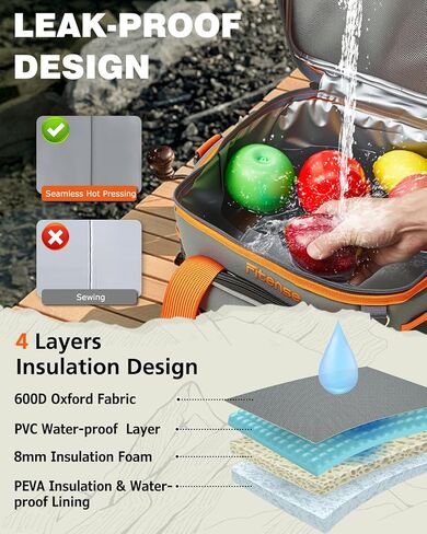 Soft Cooler Bag Insulated 20L, 27 Cans Collapsible Camping Coolers 4-Layer Leakproof Portable Ice Chests for Beach, Travel, Picnic, Grocery, Kayaking in Kuwait