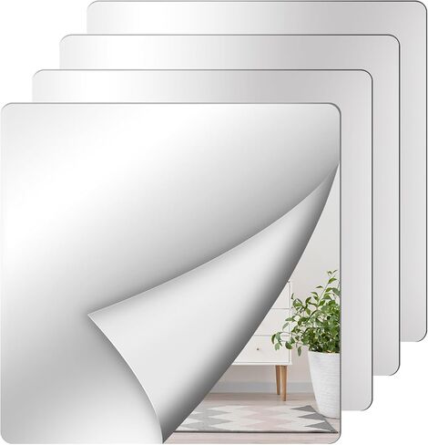Mirror Wall Full Length,12X12 Inch Unbreakable Mirror Tiles for Bedroom Home Gym Door, Acrylic Squares Mirror Full Body Shatterproof Mirror Stickers for Walls,Mirror Sheets (4pcs) in Saudi Arabia