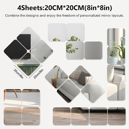 Mirror Wall Full Length,12X12 Inch Unbreakable Mirror Tiles for Bedroom Home Gym Door, Acrylic Squares Mirror Full Body Shatterproof Mirror Stickers for Walls,Mirror Sheets (4pcs) in Saudi Arabia