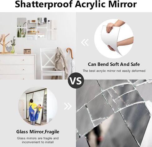 Mirror Wall Full Length,12X12 Inch Unbreakable Mirror Tiles for Bedroom Home Gym Door, Acrylic Squares Mirror Full Body Shatterproof Mirror Stickers for Walls,Mirror Sheets (4pcs) in Saudi Arabia