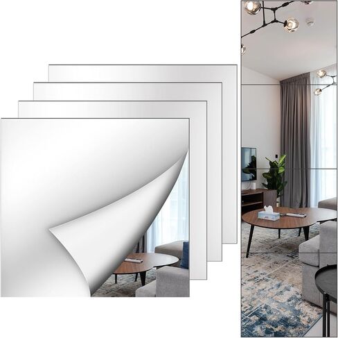Mirror Wall Full Length,12X12 Inch Unbreakable Mirror Tiles for Bedroom Home Gym Door, Acrylic Squares Mirror Full Body Shatterproof Mirror Stickers for Walls,Mirror Sheets (4pcs) in Saudi Arabia