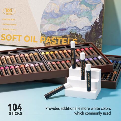 LIGHTWISH Professional Oil Pastels, 48 Vibrant Colors Plus 4 White, Set of 52, Creamy and Pigmented Artist Soft Oil Pastels for Blending, Layering & Shading in Saudi Arabia