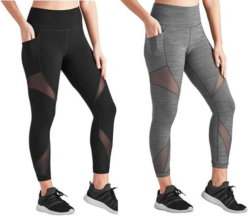 Compression Athletic Ankle Leggings with Pockets Medium Black and Grey Heather 2-Pack, Black,grey in Saudi Arabia