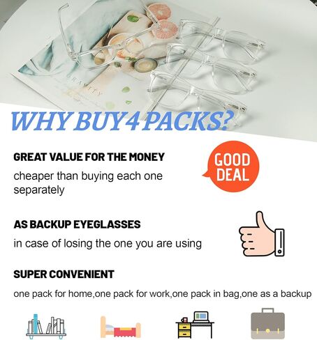 4 Pack Reading Glasses with Spring Hinges, Rectangle Readers for Women Men 1.0 1.25 1.5 1.75 2.0 to 4.0 in Saudi Arabia