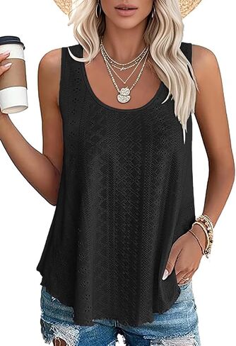 Vutru Womens Tank Tops Alcyfeless Eyelet Loose Summer Summer Square Diper Diper Beach Haction 2025 in Kuwait