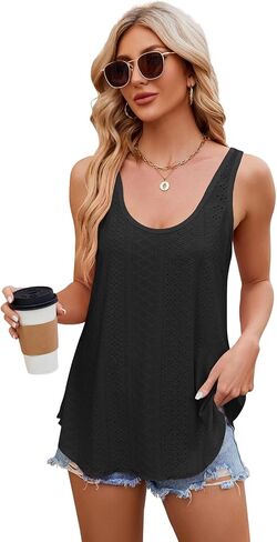 Vutru Womens Tank Tops Alcyfeless Eyelet Loose Summer Summer Square Diper Diper Beach Haction 2025 in Kuwait