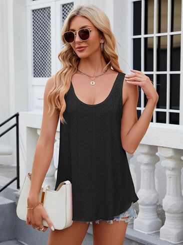 Vutru Womens Tank Tops Alcyfeless Eyelet Loose Summer Summer Square Diper Diper Beach Haction 2025 in Kuwait