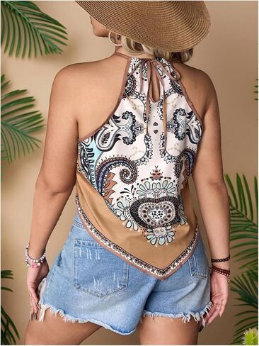 Women's Plus Size Paisley Halter Top Sleeveless Boho Camisole Tops Casual Vacation Blouses in Saudi Arabia