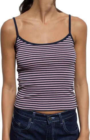 Women Y2K Stripe Print Camisole Preppy Spaghetti Strap Scoop Neck Tank Tops Aesthetic Sleeveless Crop Tops in Saudi Arabia