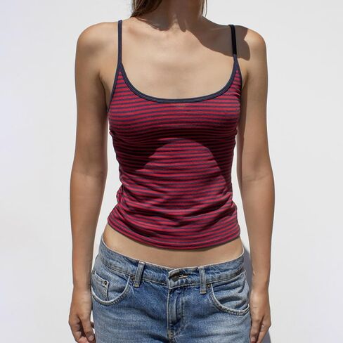 Women Y2K Stripe Print Camisole Preppy Spaghetti Strap Scoop Neck Tank Tops Aesthetic Sleeveless Crop Tops in Saudi Arabia