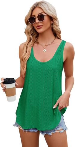 Vutru Womens Tank Tops Alcyfeless Eyelet Loose Summer Summer Square Diper Diper Beach Haction 2025 in Kuwait