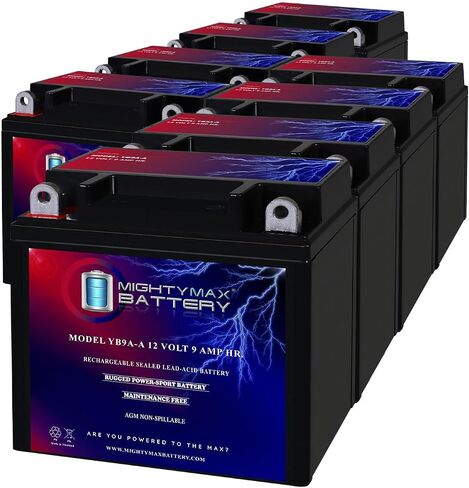 Mighty Max Battery YB9A-A - 12V 9AH 130CCA SLA AGM Motorcycle Battery - Pack of 8 in Saudi Arabia