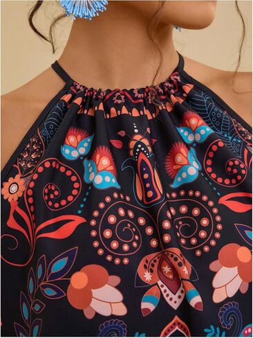 Women's Plus Size Paisley Halter Top Sleeveless Boho Camisole Tops Casual Vacation Blouses in Saudi Arabia
