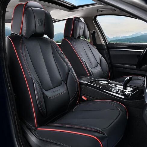 Coverado Car Seat Covers Full Set, Seat Covers for Cars, Black Car Seat Protector Waterproof, Nappa Leather Car Seat Cushion, Car Seat Covers Front Seats and Back Fit for Most Cars in Saudi Arabia