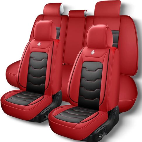 Car Seat Covers, Seat Covers for Kia Forte 2010-2024, Black with Red Edges, Waterproof Faux Leather, Covers 5 Seats, Simple and Versatile Style, Easy to Clean, Airbag Compatible in Saudi Arabia