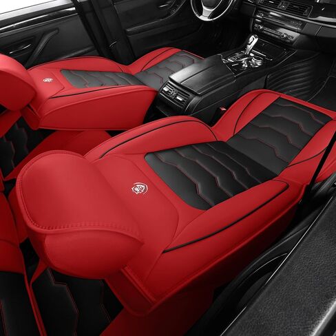 Car Seat Covers, Seat Covers for Kia Forte 2010-2024, Black with Red Edges, Waterproof Faux Leather, Covers 5 Seats, Simple and Versatile Style, Easy to Clean, Airbag Compatible in Saudi Arabia
