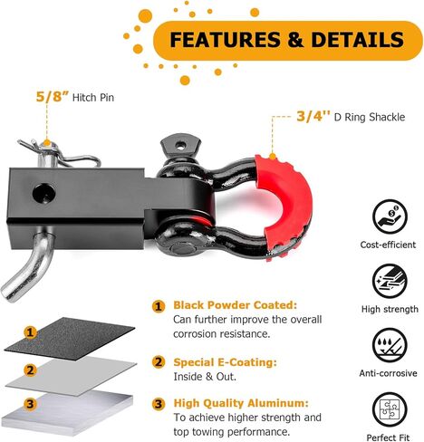 Weisen UTV 2 "Hitch Receiver Hitch & 2" Shackle Hitch Receiver مع 3/4 '' D Ring Shackle ، 7/8 "قفل PIN متوافق مع Polaris RZR XP 1000 2014-2024 in Saudi Arabia