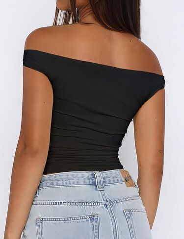 ForeFair Womens Off The Shoulder Tops Going Out Crop Top Slim Fitted Shirts Double Lined Summer Outfits Y2K Cute Tops in Kuwait
