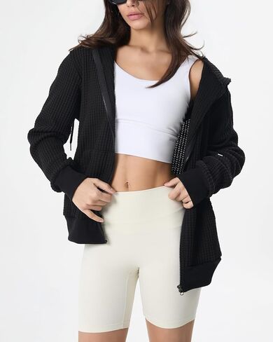 GIVON Women's Waffle Knit Zip Up Hoodie Sweater Comfort Lightweight Hooded Sweatshirt Jacket in Saudi Arabia