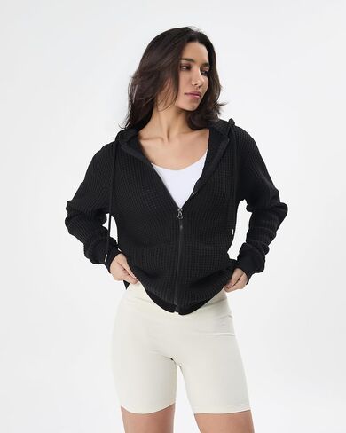 GIVON Women's Waffle Knit Zip Up Hoodie Sweater Comfort Lightweight Hooded Sweatshirt Jacket in Saudi Arabia