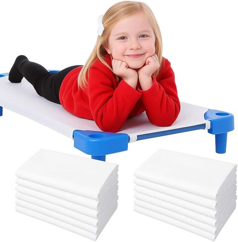 Cot Sheets for Daycare 12 Pieces Standard Size Daycare Pre-School Cot Sheet 22 x 52 Inches Toddler Cot Sheets Breathable Polycotton Cot Bed Cover Sheet - Navy Blue, LA 01 -52 in Saudi Arabia