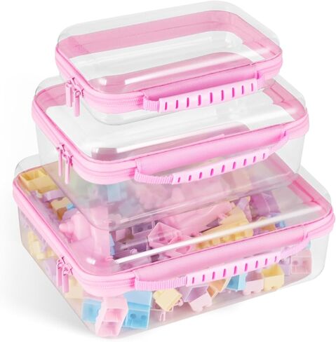 Bottom-Deepened 2.75''-3 Pack Clear Hard Shell Zipper Case L+M+S,Portable Zipper Bags Waterproof Cosmetics Bags,Organizer Pouch For Snacks,Toy,Diapers,Travel,White in Kuwait