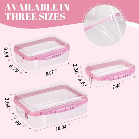 Bottom-Deepened 2.75''-3 Pack Clear Hard Shell Zipper Case L+M+S,Portable Zipper Bags Waterproof Cosmetics Bags,Organizer Pouch For Snacks,Toy,Diapers,Travel,White in Kuwait