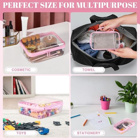 Bottom-Deepened 2.75''-3 Pack Clear Hard Shell Zipper Case L+M+S,Portable Zipper Bags Waterproof Cosmetics Bags,Organizer Pouch For Snacks,Toy,Diapers,Travel,White in Kuwait